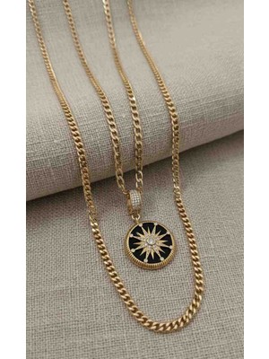 Xuping Jewelry Çoklu Kolye – Pusula Figürlü Iki Katmanlı Altın Renk Kolye