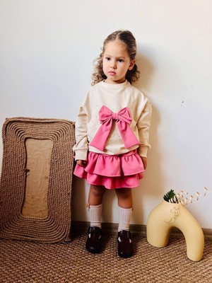 Renkli Diyar Kız Çocuk Bayramlık Kombin Kurdela Taş Işlemeli Bluz ve Etek