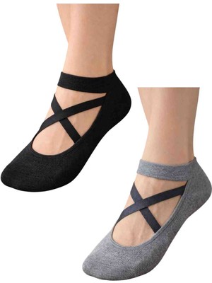 Yonca Butik 2 Çift Çapraz Bantlı Pamuk Karışımı Yoga ve Pilates Çorabı