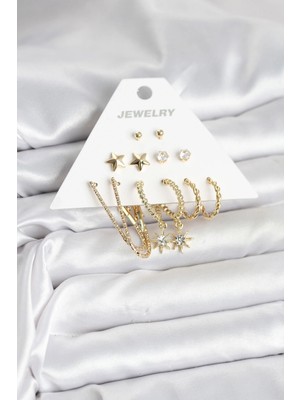 Üreticiniz 6 Çift Kadın Küpe Seti Gold Renk