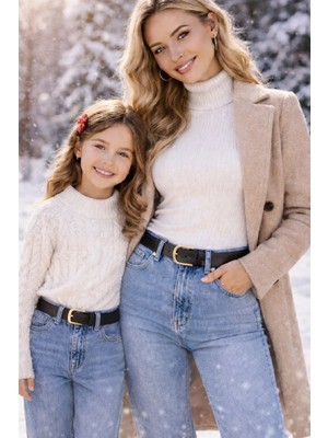 Canaris Anne Kız Kemer Seti Deri 3 cm Şık Kemer Kot ve Kumaş Pantolonlara Uygun Hediye Kombin