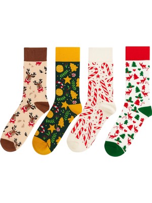 Goma Goma Socks Yılbaşı Figürlü 4’lü Çorap Seti Noel Geyik ve Hediye Desenli