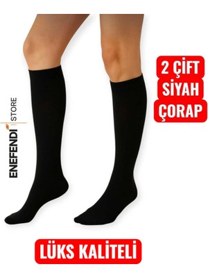 NF ND ENEFENDİ Anne Çorabı 2çift Dizaltı Lüx Kaliteli Pamuklu Burun Dikişsiz Sıkmayan Lastik Kadın Çorap Siyah