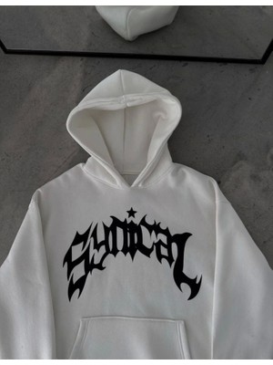 Etiler Collection Üç Iplik Kapşonlu Baskılı Oversize Sweatshirt-  Beyaz