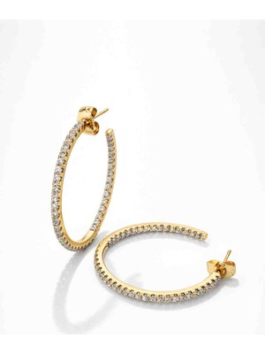 Xuping Jewelry Taşlı Halka Küpe / 18K Gold Kaplama Zarif Tasarım