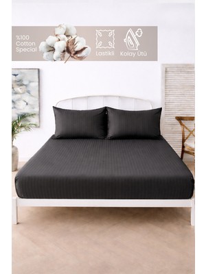 Moon Secret %100 Pamuk Çizgili Lastikli Çarşaf Seti