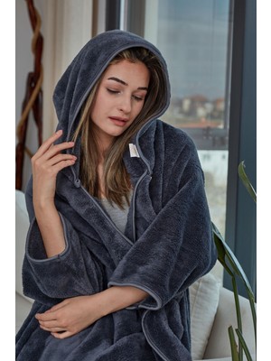 Cakkatex Peluş Wellsoft Giyilebilir Battaniye |  Kollu  Kapüşonlu  Balkon ve Kamp Battaniyesi