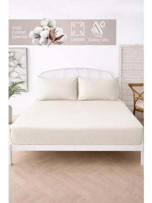Moon Secret %100 Pamuk Çizgili Lastikli Çarşaf Seti