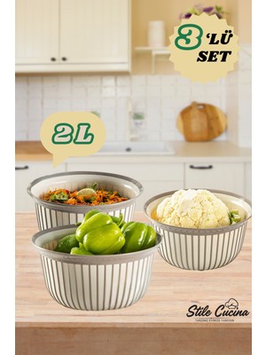 Stile Cucina 3'lü Ekonomik Linea Yuvarlak Kase Seti Antrasit (3 x 2 Litre)