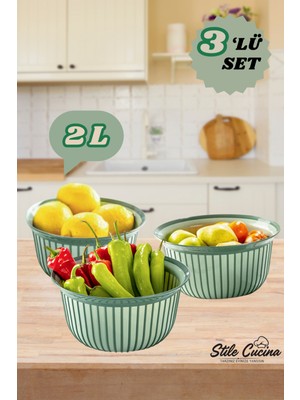 Stile Cucina 3'lü Ekonomik Linea Yuvarlak Kase Seti Antrasit (3 x 2 Litre)