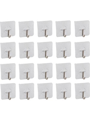 Jetfast 20 Adet Kendinden Yapışkanlı Şeffaf Askı Metal Kancalı Askılık