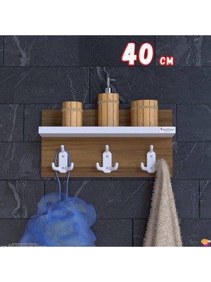 Modilayn Kedi Serisi 3’lü Banyo Askısı Seti: 36,4X18 Cm, 9 Kancalı Raflı Düzenleyici.