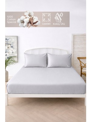 Moon Secret %100 Pamuk Çizgili Lastikli Çarşaf Seti