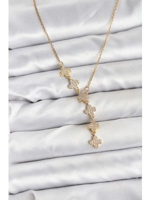 Üreticiniz 316L Çelik Zincir Gold Renk Yonca Model Kadın Kolye