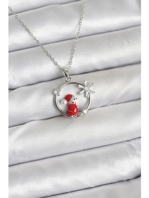 Üreticiniz 316L Çelik Zincir Gümüş Zirkon Taşlı Yılbaşı Tema Kadın Kolye