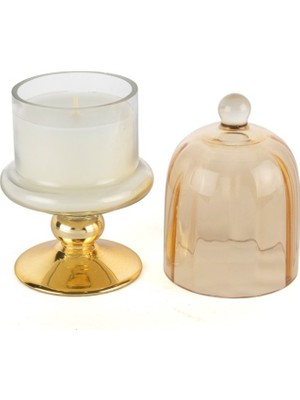 Es Dekor Gold Amber Kapaklı Cam Mum Espresso Martini 8X16CM Dekorasyon