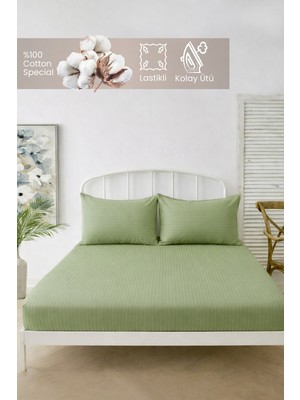 Moon Secret %100 Pamuk Çizgili Lastikli Çarşaf Seti