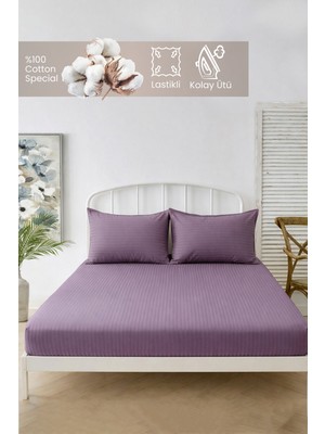 Moon Secret %100 Pamuk Çizgili Lastikli Çarşaf Seti