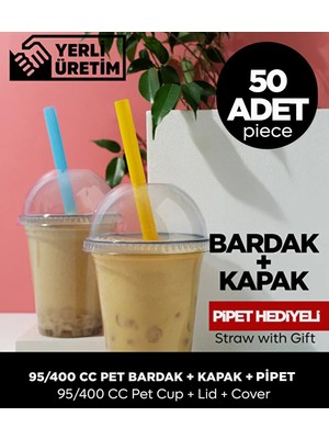 Sepet Doldur 95/400 cc Pet Bardak Kapak - 50 Adet (Pipet Hediye)