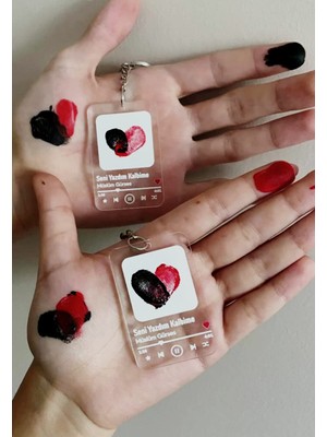 Kişiye Özel Parmak Izi Anahtarlık Seti Akrilik Boya ve Kalpli El Izi Ile Müzikli Sevgili Hediyesi