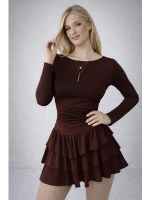 Espoirplus  Eteği Kat Kat Volanlı Mini Elbise