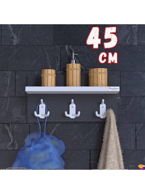 Modilayn Kedi Serisi 3’lü Banyo Askısı Seti: 41,4X18 Cm, 9 Kancalı Raflı Düzenleyici, Yer Tasarrufu.