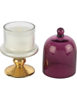 Es Dekor Gold Bordo Kapaklı Cam Mum White Fig And Amber 8X16CM Dekorasyon