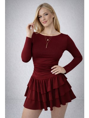 Espoirplus  Eteği Kat Kat Volanlı Mini Elbise