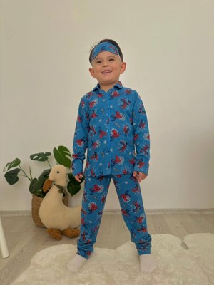 Jeliboom Spiderman Baskılı Düğmeli %100 Pamuk Erkek Çocuk Pijama Takımı