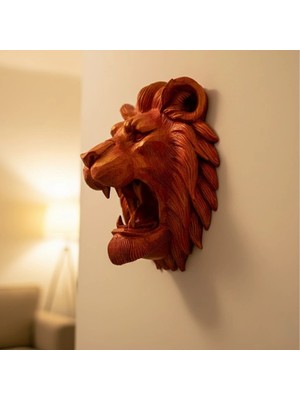 Shopwave Dekoratif Asılabilir Aslan Başı 3D Duvar Heykeli Gold Red 20X21 cm