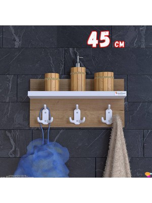 Modilayn Kedi Serisi 41,4X18 Cm, 3’lü Banyo Askısı Seti: 9 Kancalı Raflı Düzenleyici