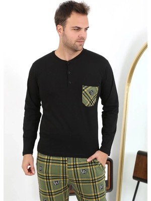 Moda Erkek Uzun Kol Penye Siyah Pijama Takımı Beruflic