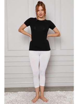 Moda Penye Likralı Diz Altı Tayt Beyaz Beruflic