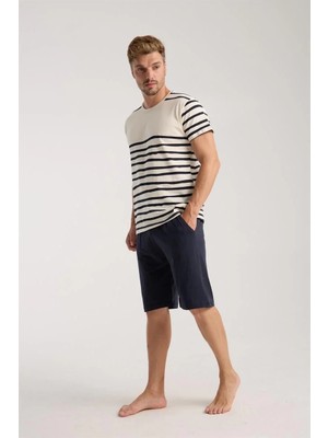Moda Erkek Krem Sıfır Yaka Kısa Kol Şortlu Pijama Takımı Beruflic