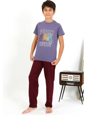 Moda Erkek Çocuk Kısa Kol Penye Pijama Takım Mor Beruflic