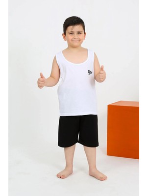 Moda Erkek Çocuk Sıfır Kol Şortlu Beyaz Penye Pijama Takımı Beruflic