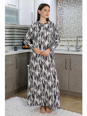 Moda Kadın Uzun Kol Penye Gecelik Ev Elbisesi Mor Beruflic