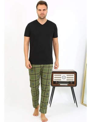 Moda Erkek Ekoseli Desen Penye Tek Alt Pijama Haki Beruflic