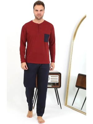 Moda Erkek Uzun Kol Penye Bordo Pijama Takımı Beruflic