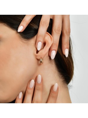 Goldium 14 Ayar Altın Yuvarlak Taş Detay Küpe