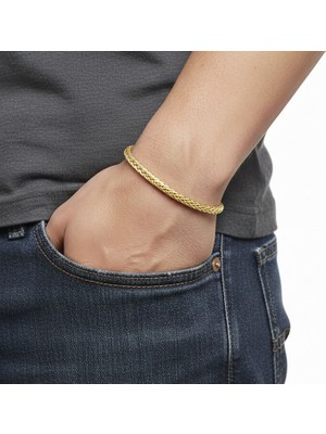 Hg.Aksesuar Erkek Tilki Kuyruğu Çelik Zincir Bileklik 4mm Yuvarlak