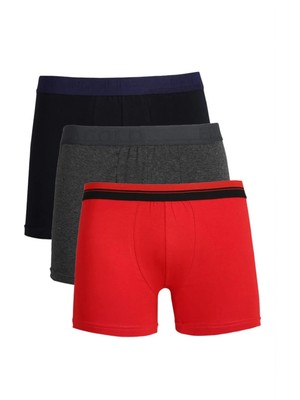 Moda Erkek Penye 3'lü Boxer Siyah-Füme-Kırmızı Beruflic