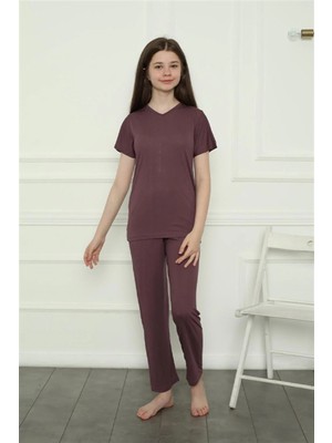 Moda Kız Çocuk Penye Pijama Takım Mürdüm Beruflic