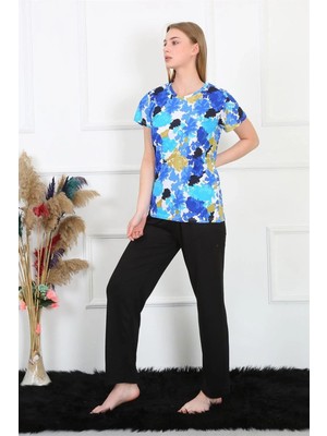 Moda Kadın Penye Kısa Kol Pijama Takım Saks Beruflic