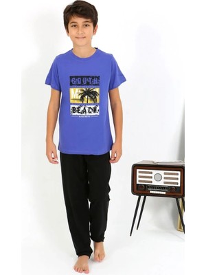 Moda Erkek Çocuk Kısa Kol Penye Pijama Takım Saks Beruflic