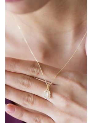 Goldium Zarif Baget Taş Detaylı Altın Kolye