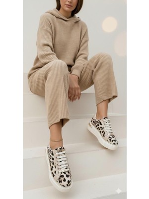 Kuum London Sneakers Bej Leopar Kadın Ayakkabı Şık Estetik Premium Ürün