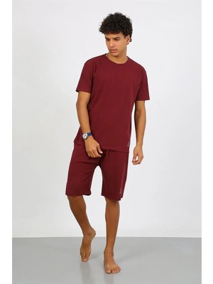 Moda Erkek Pamuk Lakost Alt Üst Kaprili Pijama Takım Bordo Beruflic