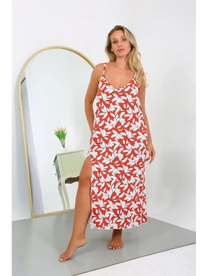 Moda Kadın Büyük Beden Ip Askılı Pamuklu Uzun Gecelik Beruflic