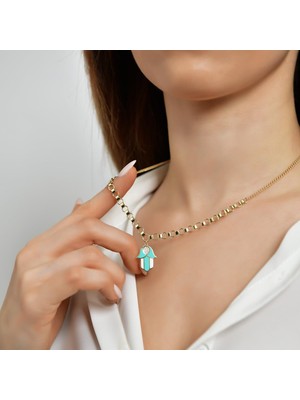 Goldium 14 Ayar Altın Mineli Fatıma Ana Eli Kolye